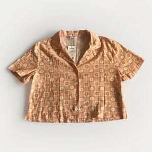 COTTON ON Sunny Daisy Garden Check Sweet Orange Button down Top Size XS
